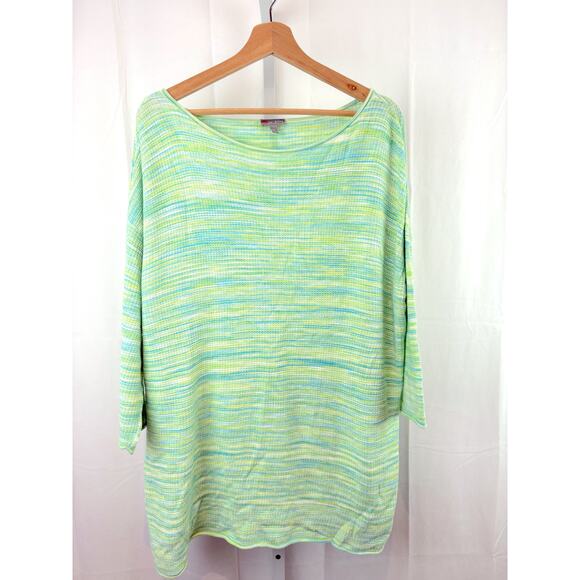 T by TALBOTS 2X Plus Textured Ballet Neck Tunic Sweater 3/4 Sleeve Green Multi - Picture 1 of 8